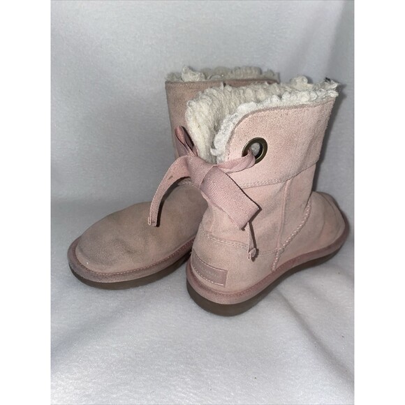 UGG Girl boot Pink Suede Bailey Bow Ankle Boots 2 Stains Koolaburra 1108611 - Picture 1 of 10